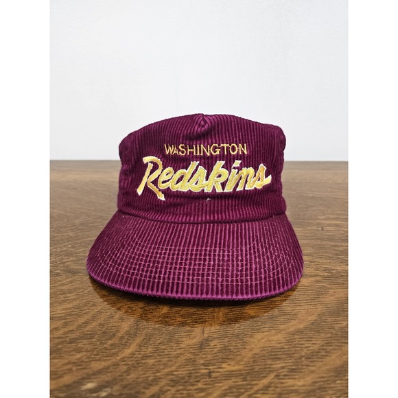 Vintage Washington Redskins Hat Cap Strap‎ Back NFL Script Corduroy Maroon